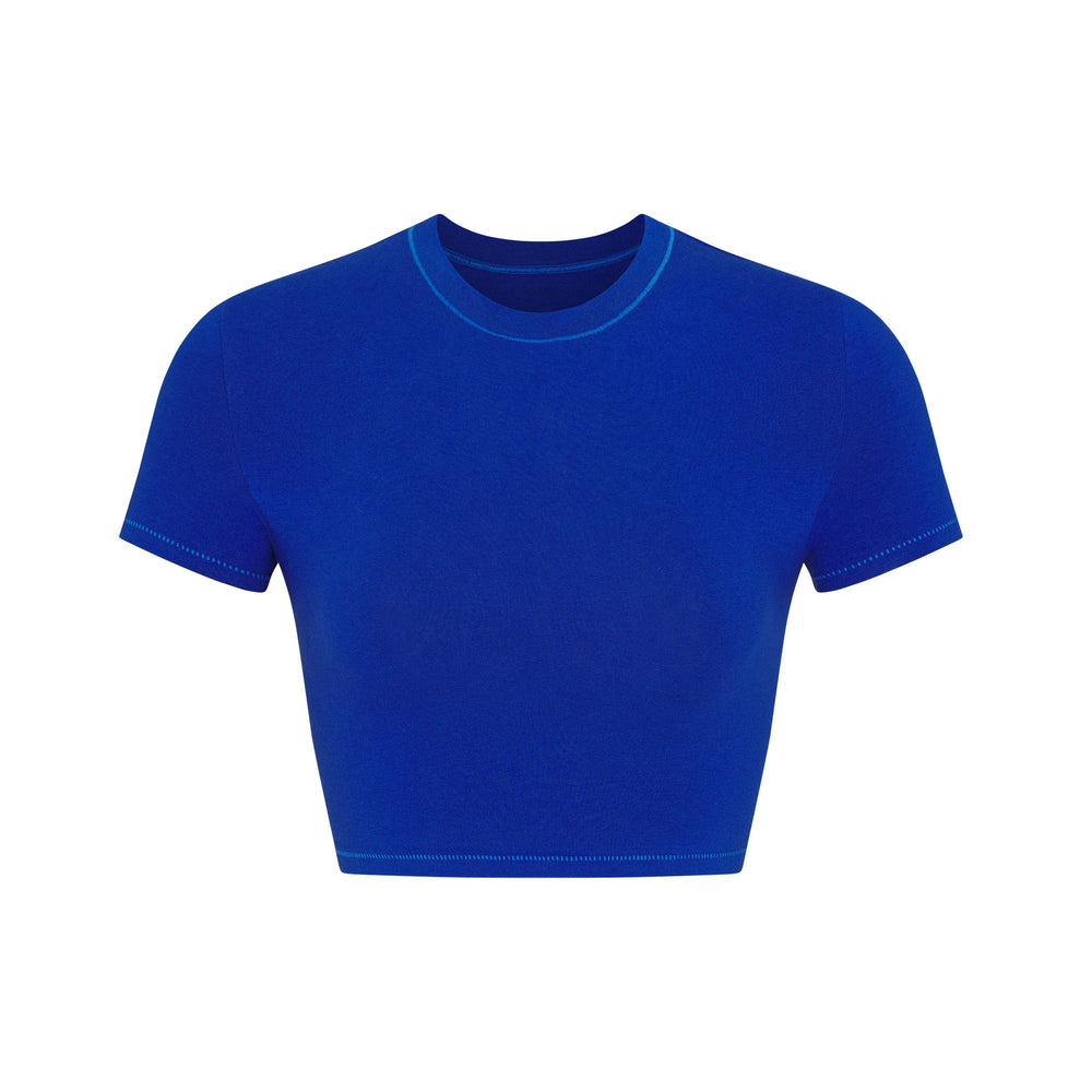 Skims COTTON JERSEY SUPER CROPPED T-shirt Modre | ATRK-59764