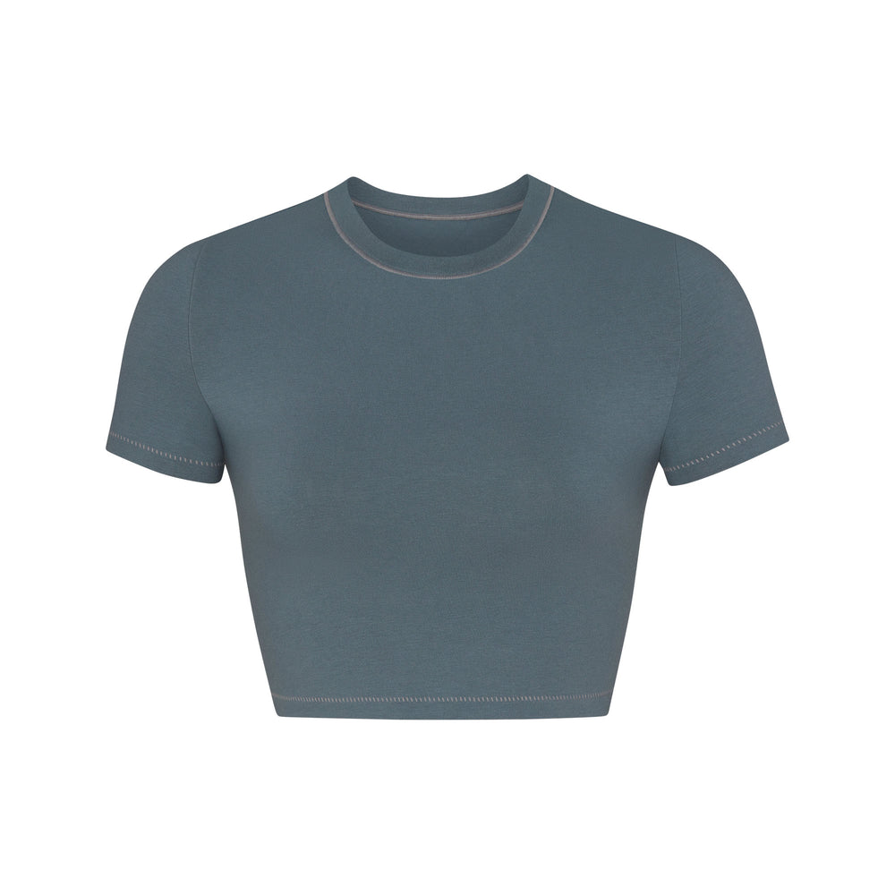 Skims COTTON JERSEY SUPER CROPPED T-shirt Modre | IKDY-04289