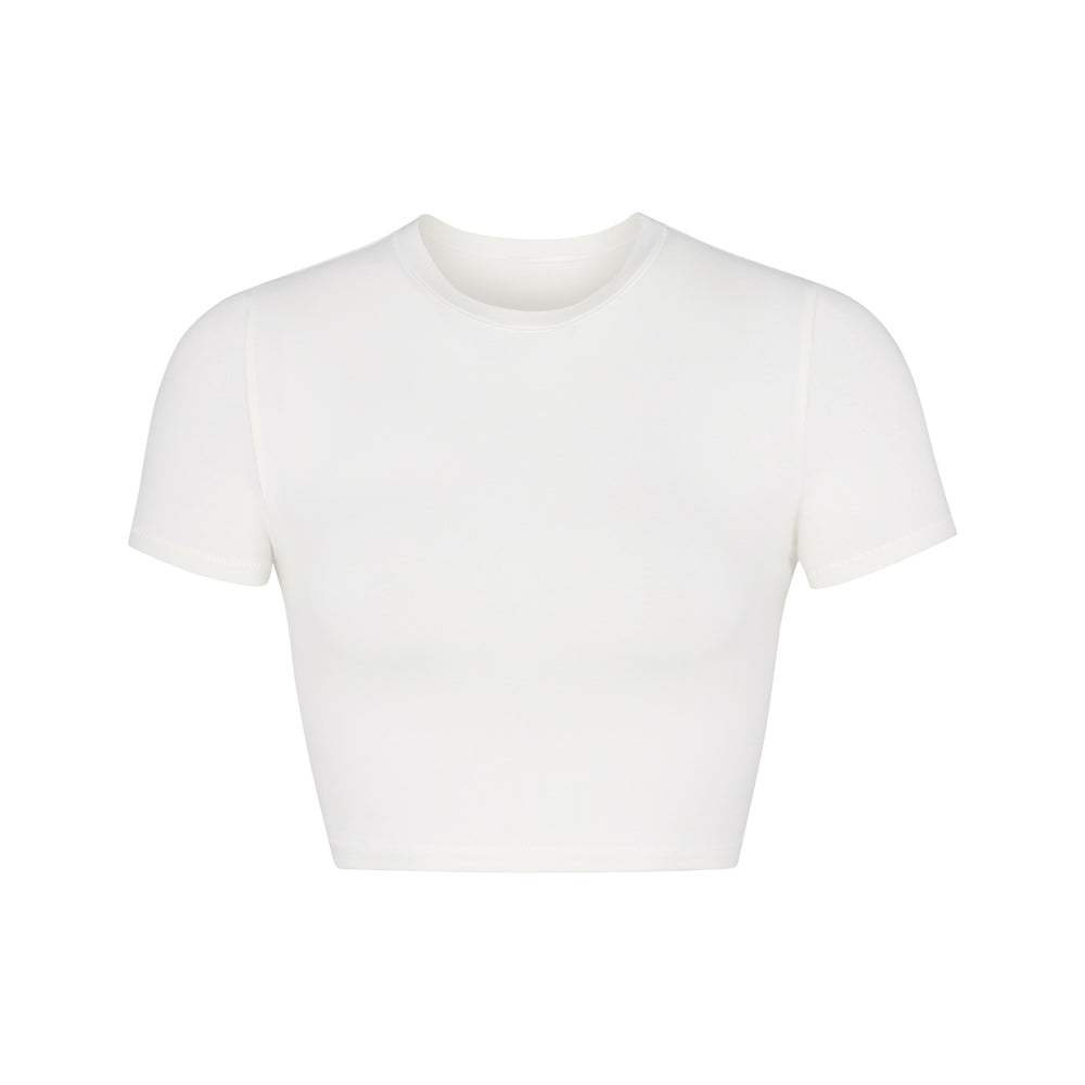 Skims COTTON JERSEY SUPER CROPPED T-shirt Biele | OTXE-84952