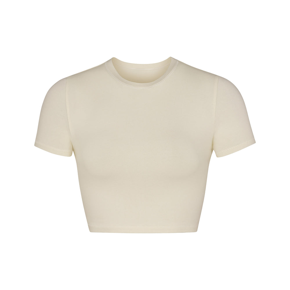 Skims COTTON JERSEY SUPER CROPPED T-shirt Biele | WQBJ-45062