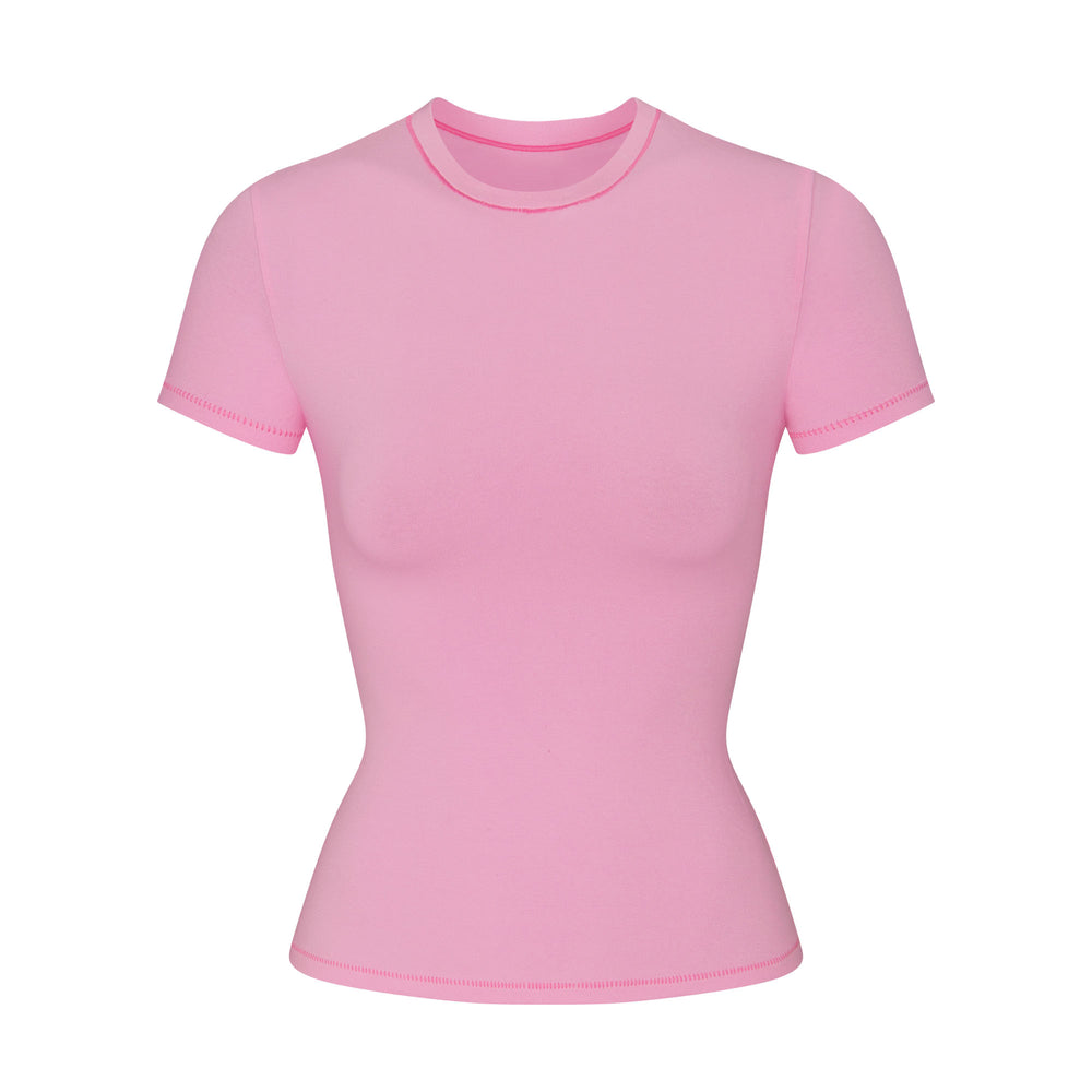 Skims COTTON JERSEY T-shirt Ruzove | AXSN-36108