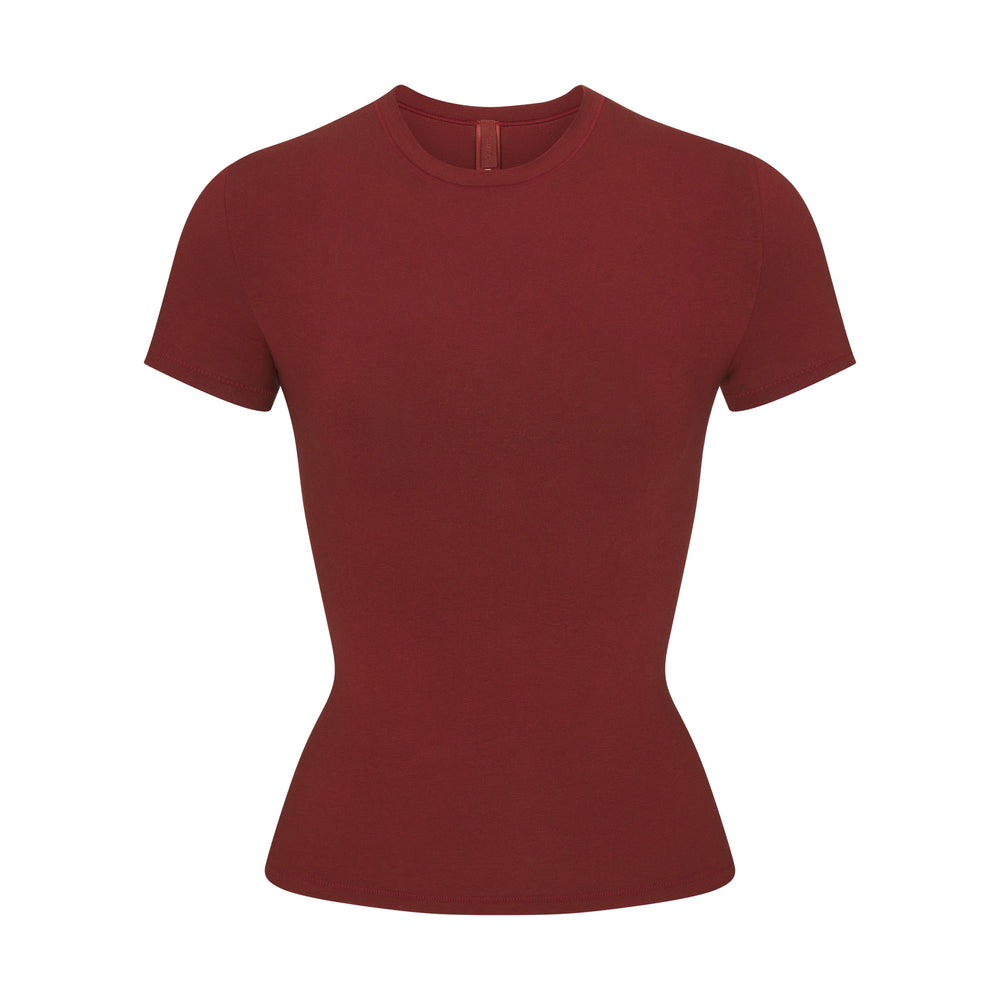 Skims COTTON JERSEY T-shirt Tmavo Červené | UOIB-60793