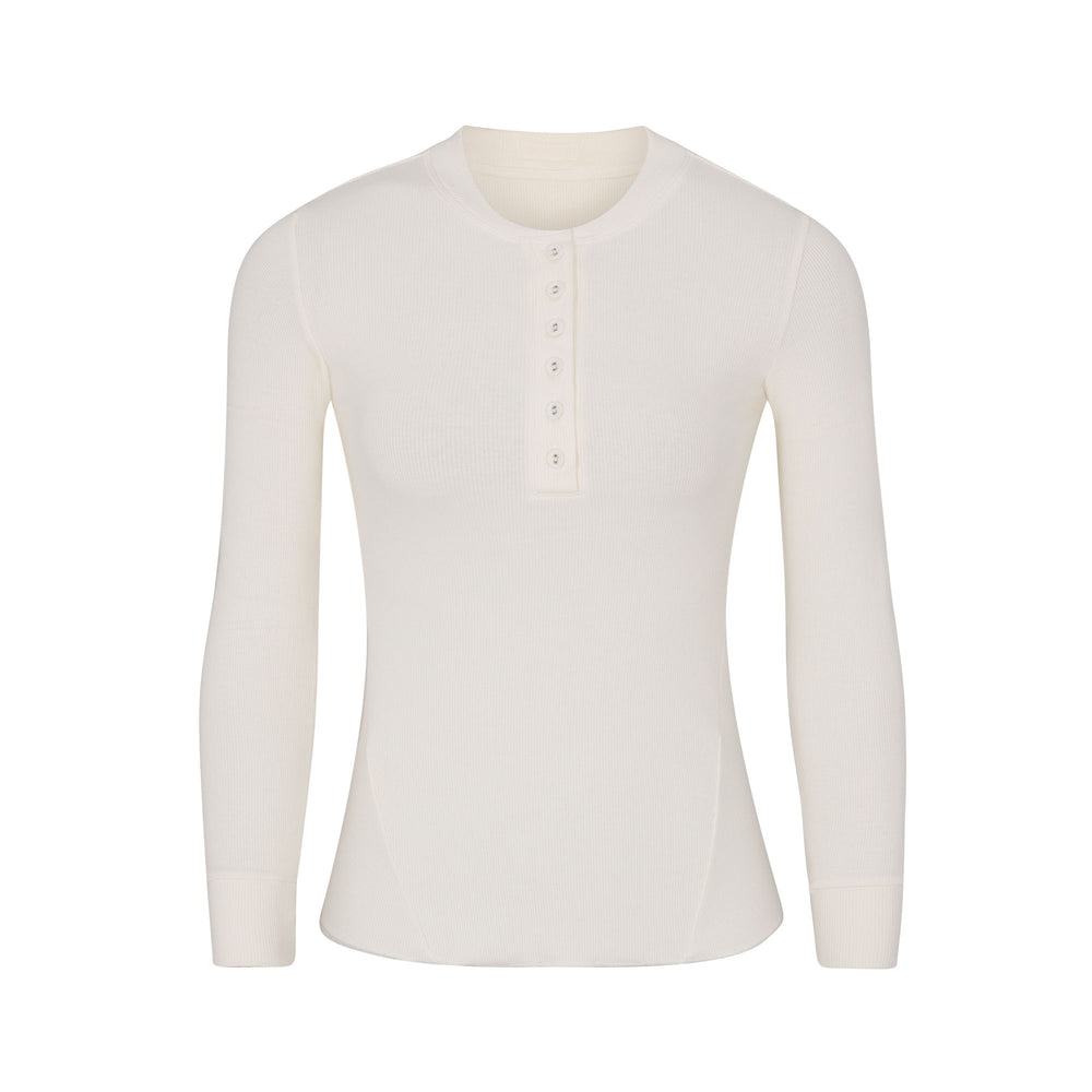 Skims COTTON RIB HENLEY LONG SLEEVE T-shirt Biele | OAZG-60953
