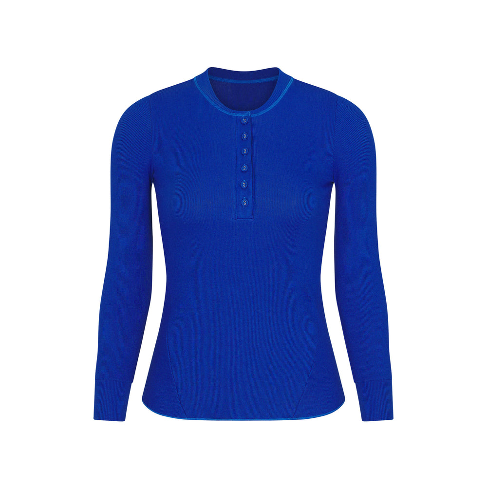 Skims COTTON RIB HENLEY LONG SLEEVE T-shirt Modre | UEKB-12957