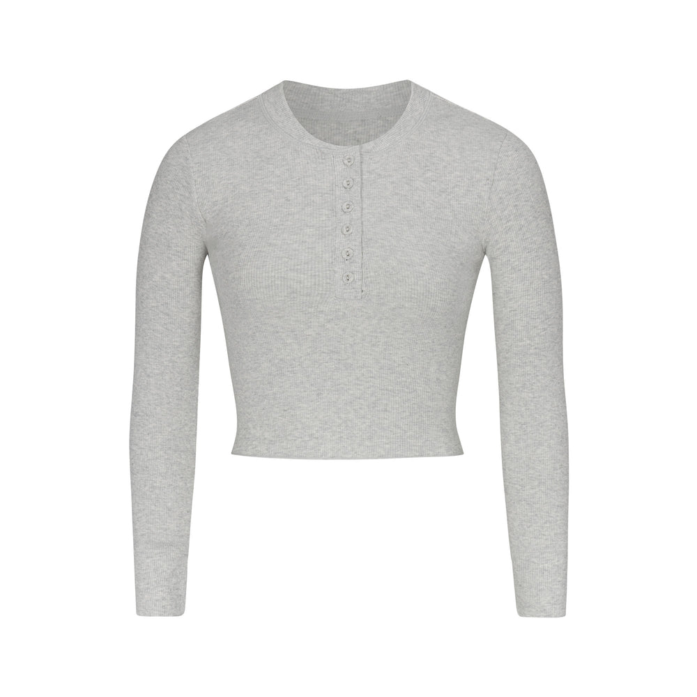 Skims COTTON RIB LONG SLEEVE CROP Henley Svetlo Siva | RESM-81425