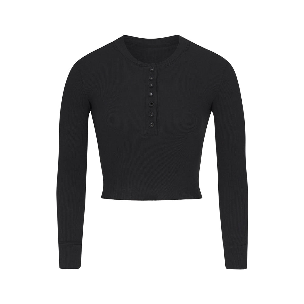 Skims COTTON RIB LONG SLEEVE CROP Henley Čierne | XFWM-15260