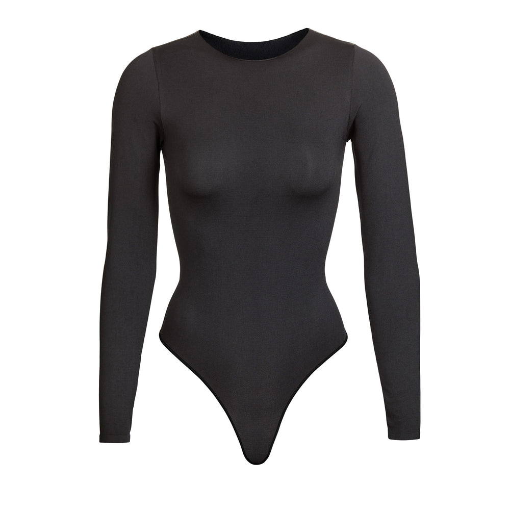 Skims ESSENTIAL CREW NECK Long Sleeve Bodysuit Čierne | NYTB-40892
