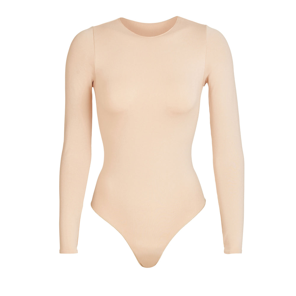 Skims ESSENTIAL CREW NECK Long Sleeve Bodysuit Hnede Siva | OLCG-23974