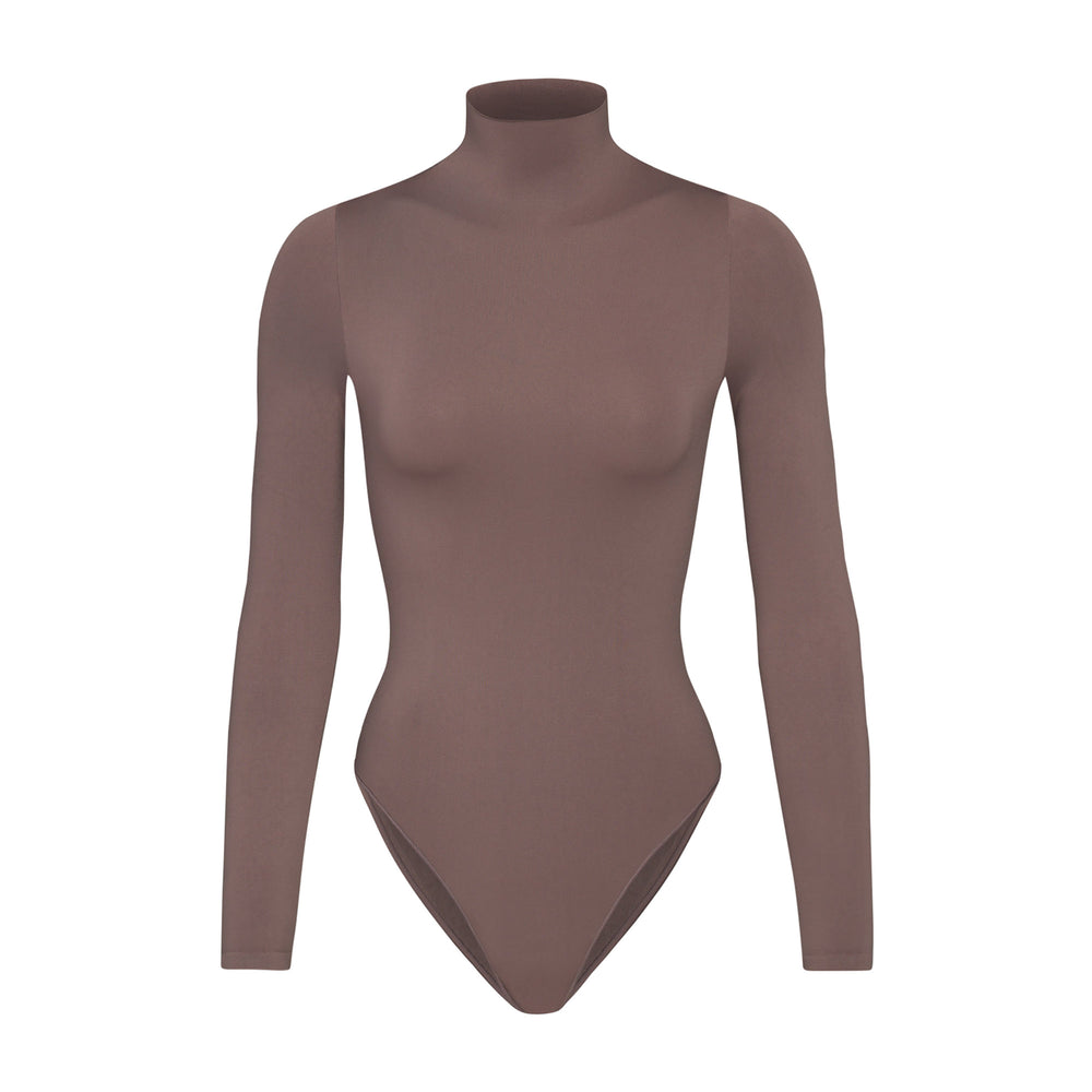 Skims ESSENTIAL MOCK NECK Long Sleeve Bodysuit Nachový Siva | GIRT-03497