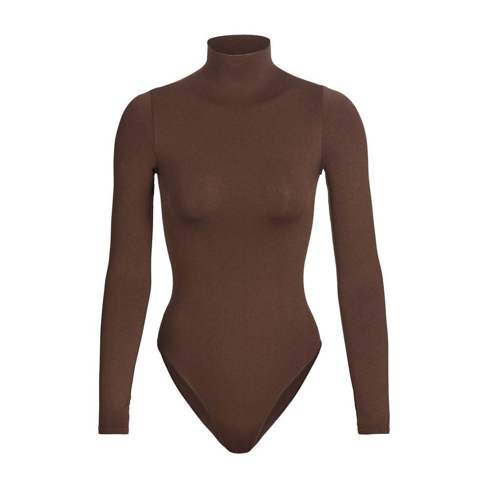 Skims ESSENTIAL MOCK NECK Long Sleeve Bodysuit Káva | WXIN-19726