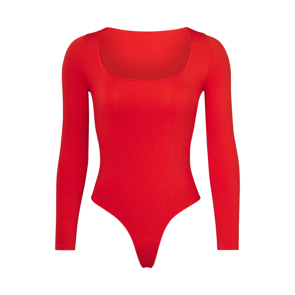 Skims ESSENTIAL SCOOP NECK Long Sleeve Bodysuit Červené | GVRE-73982