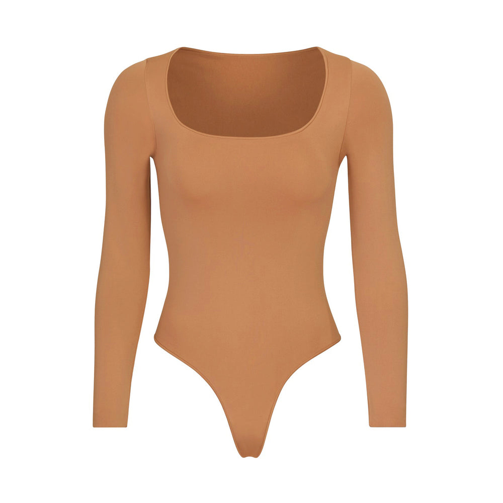 Skims ESSENTIAL SCOOP NECK Long Sleeve Bodysuit Hnede | HMBC-72831
