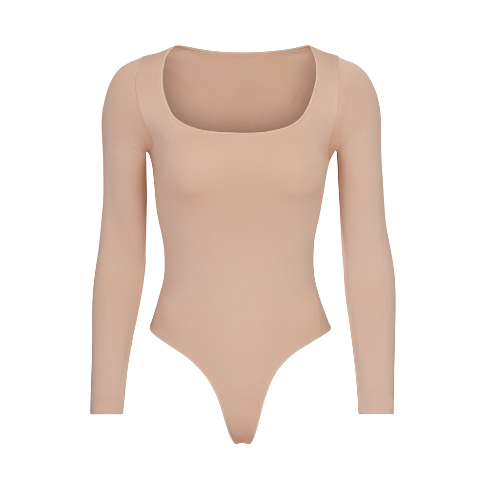 Skims ESSENTIAL SCOOP NECK Long Sleeve Bodysuit Hnede Siva | XYTE-25398