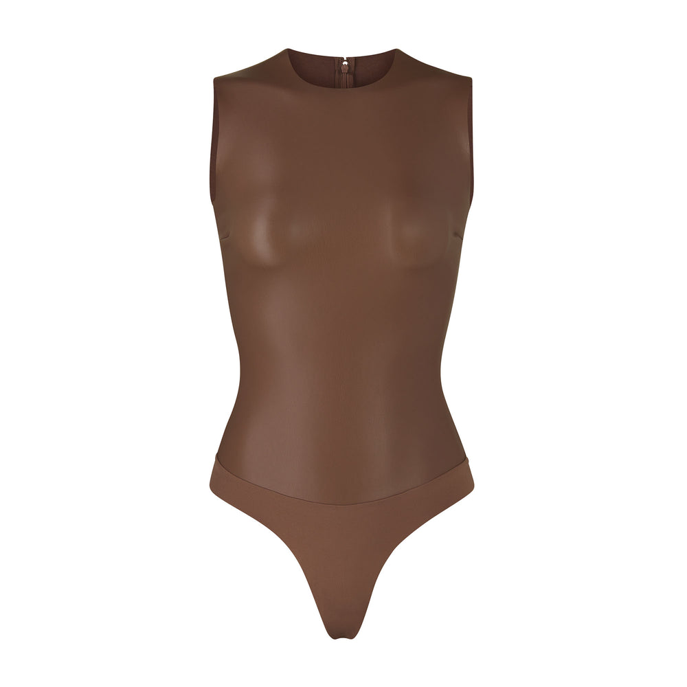 Skims FAUX LEATHER Crew Neck Bodysuit Hnede | XKAG-29085