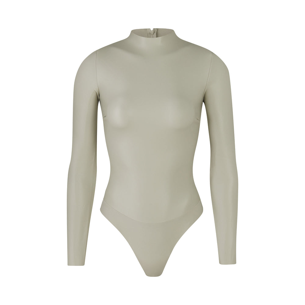Skims FAUX LEATHER Mock Neck Bodysuit Biele | DKBA-79064