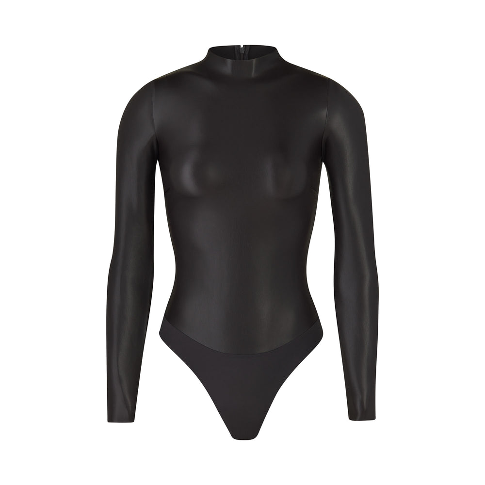 Skims FAUX LEATHER Mock Neck Bodysuit Čierne | XUVF-93560