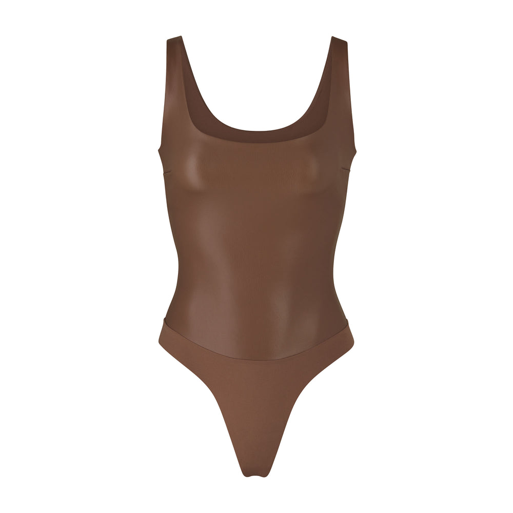 Skims FAUX LEATHER Scoop Neck Bodysuit Hnede | FKRN-95386