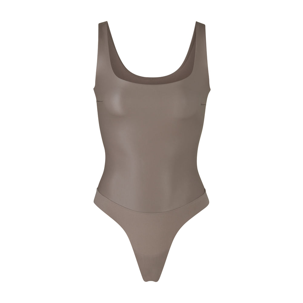 Skims FAUX LEATHER Scoop Neck Bodysuit Strieborne | EUSZ-71523