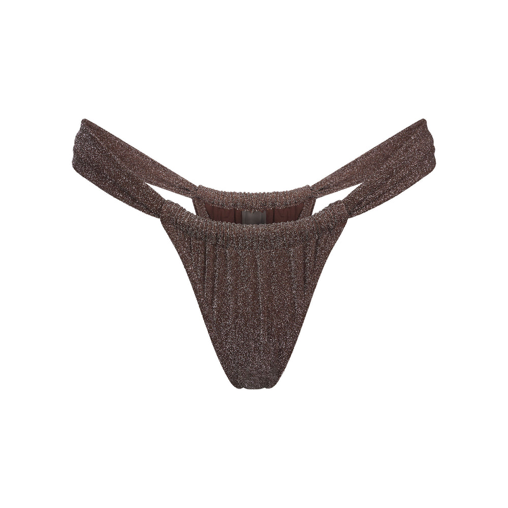 Skims GLITTER SWIM RUCHED BIKINI TANGA Two Pieces Čokoláda | ZJXE-64709