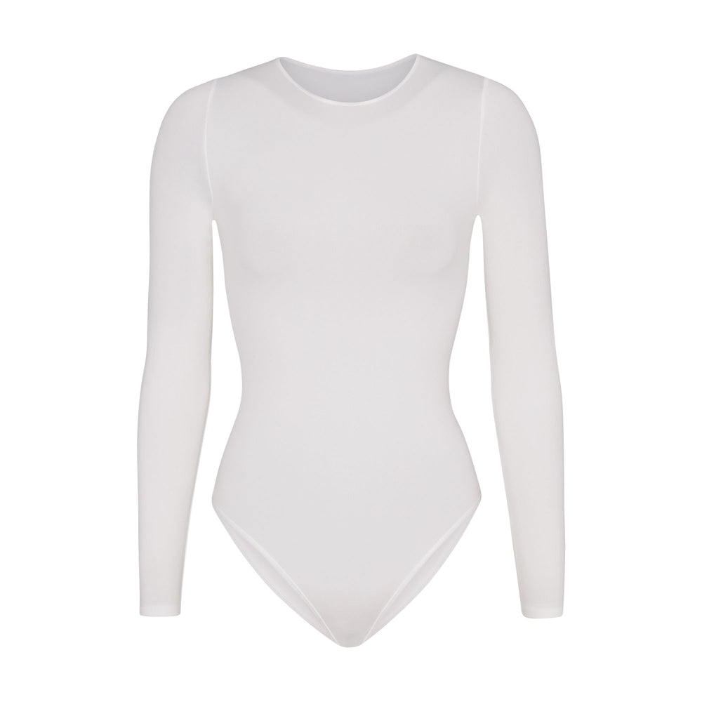 Skims LIGHT ESSENTIAL CREW NECK Long Sleeve Bodysuit Biele | ZWOP-15423
