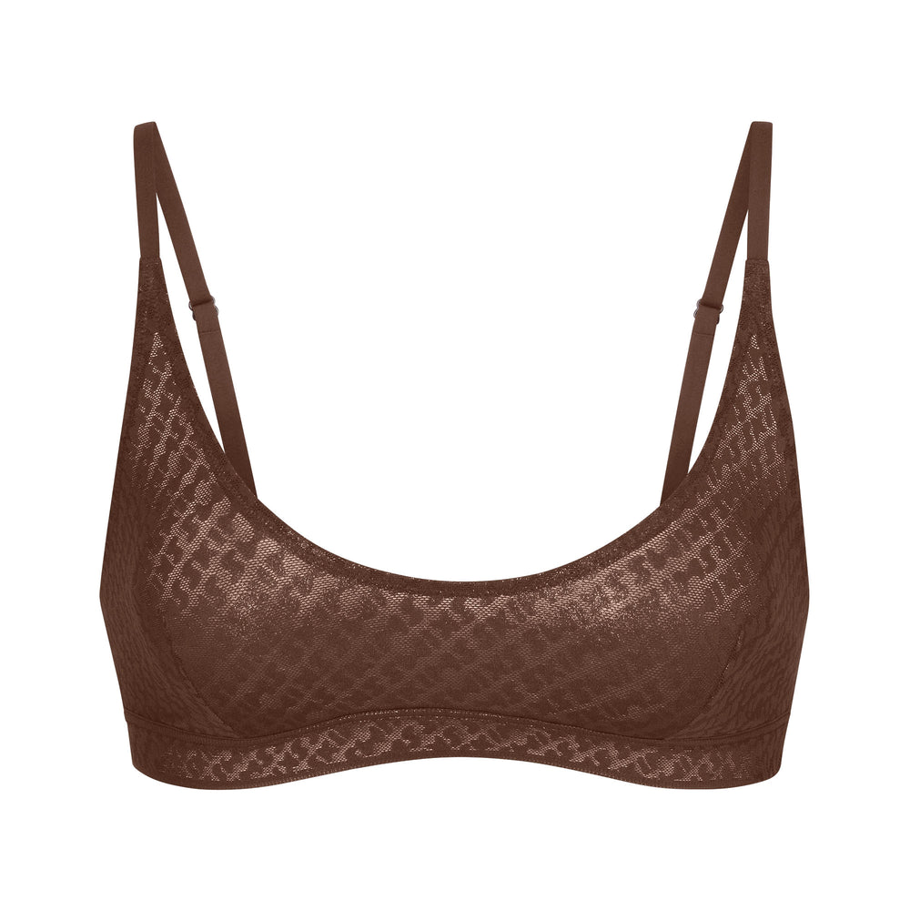 Skims LOGO MESH FOIL SKIMPY TRIANGLE Bralette Čokoláda | QGDE-64701