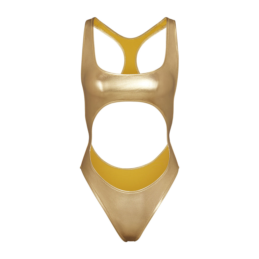 Skims METALLIC SWIM CUT-OUT MONOKINI One Piece Zlate | LISO-29645