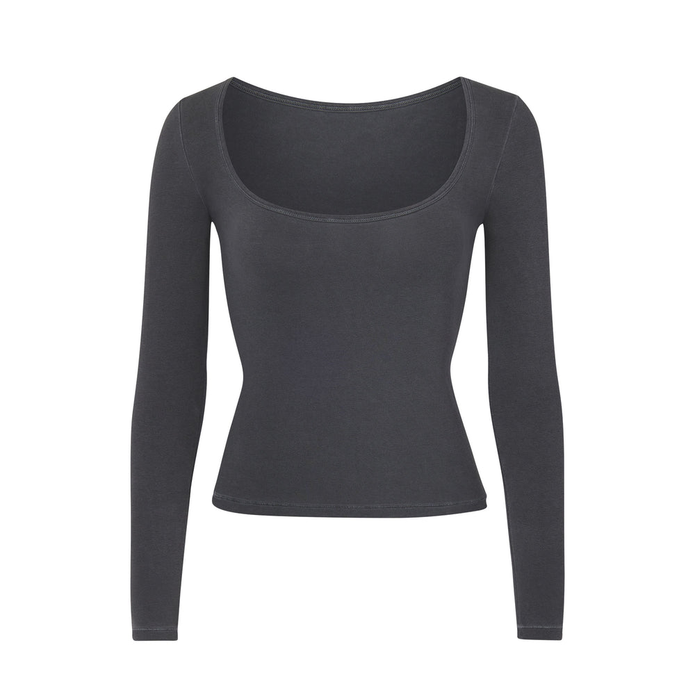 Skims NEW VINTAGE SCOOP LONG SLEEVE T-shirt Siva | GQDC-92703
