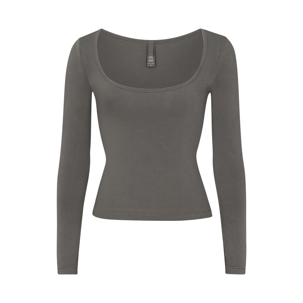 Skims NEW VINTAGE SCOOP LONG SLEEVE T-shirt Tmavo Siva | SNXY-87169