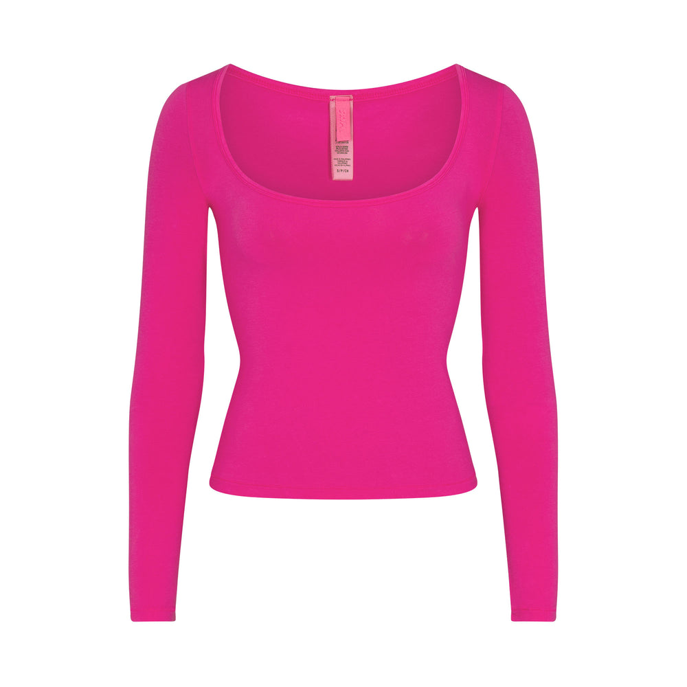 Skims NEW VINTAGE SCOOP LONG SLEEVE T-shirt Fuchsie | UAQW-92507