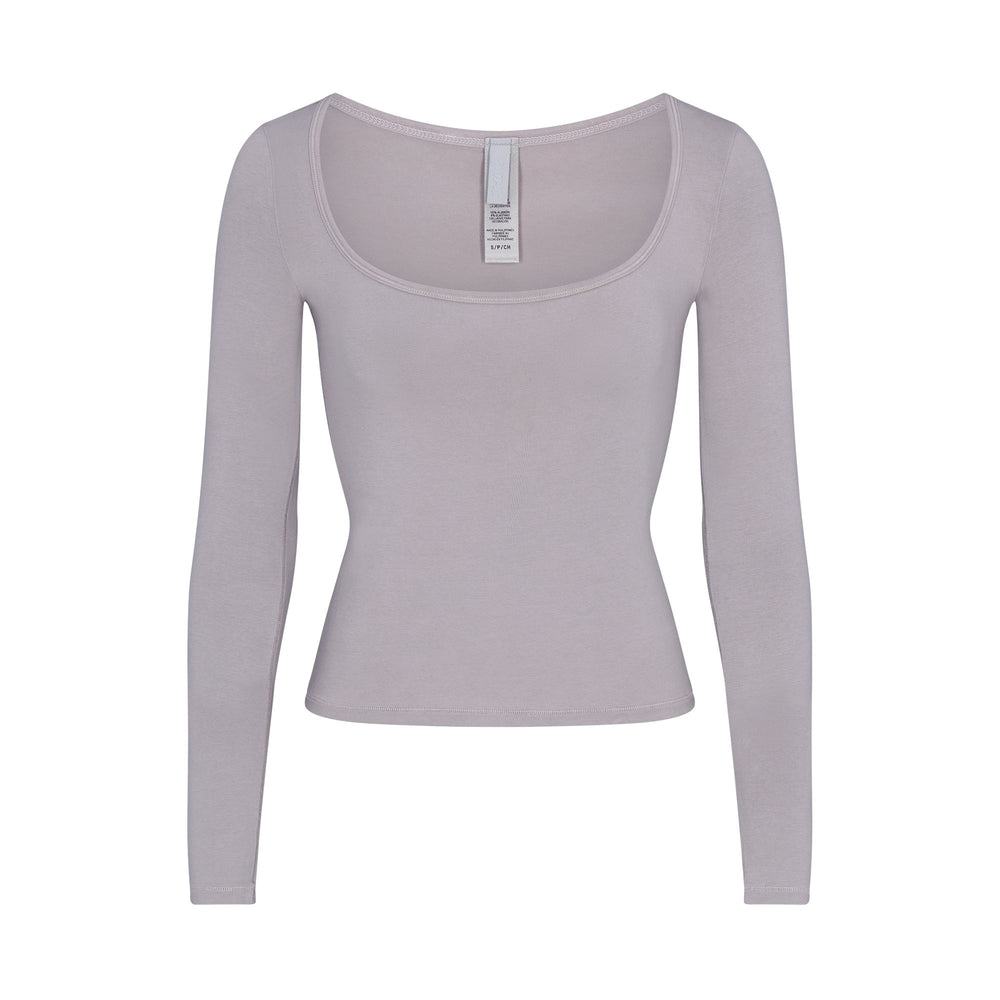 Skims NEW VINTAGE SCOOP LONG SLEEVE T-shirt Strieborne | VDQZ-26801