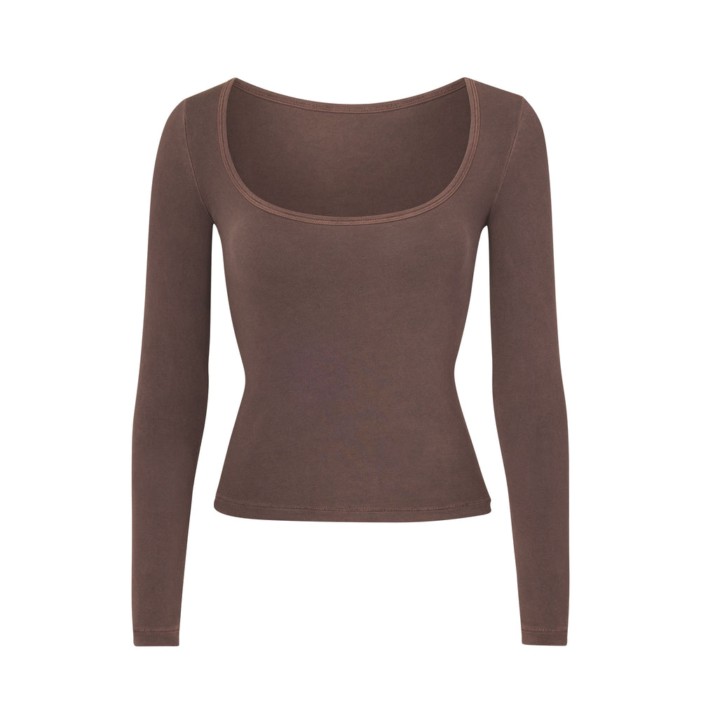 Skims NEW VINTAGE SCOOP LONG SLEEVE T-shirt Čokoláda | VZRL-35076