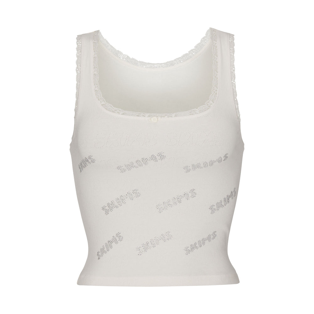 Skims RHINESTONE LOGO POINTELLE Tank Biele | ZGLU-35981
