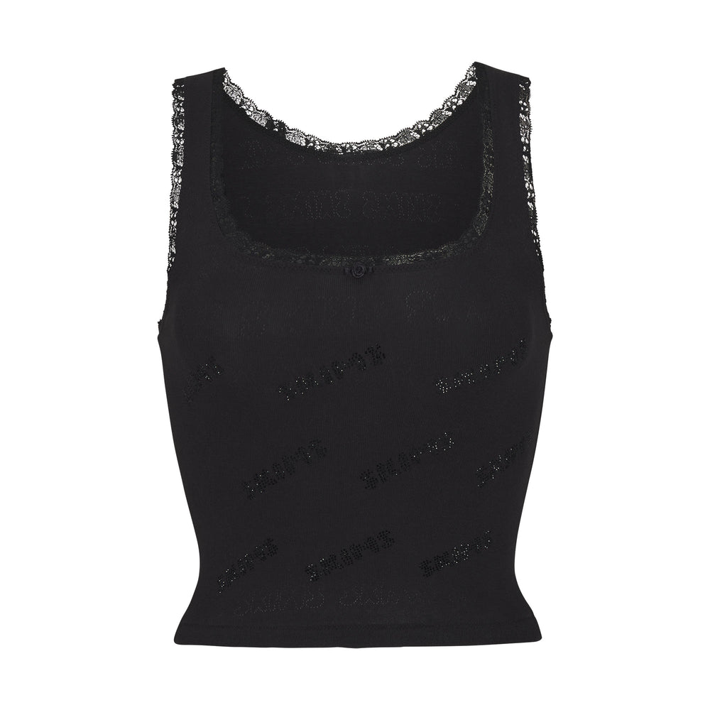 Skims RHINESTONE LOGO POINTELLE Tank Čierne | UZTW-97345