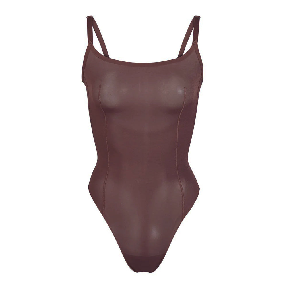 Skims SHEER SCULPT THONG Bodysuit Čokoláda | MOBU-57123