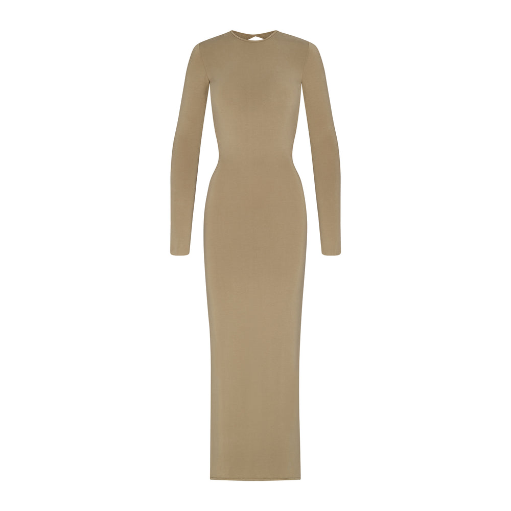 Skims SMOOTH LOUNGE LONG SLEEVE OPEN BACK Dress Hnedožltý | TLVY-14973