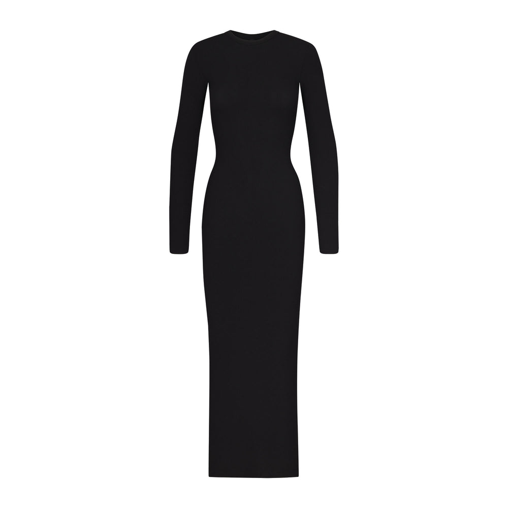 Skims SOFT LOUNGE CREW NECK LONG Dress Čierne | MKZG-49610