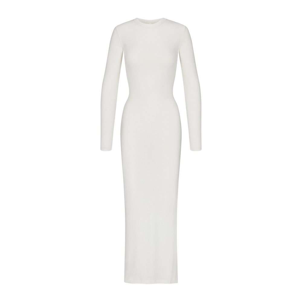 Skims SOFT LOUNGE SHIMMER CREW NECK LONG Dress Biele | JDFK-59123