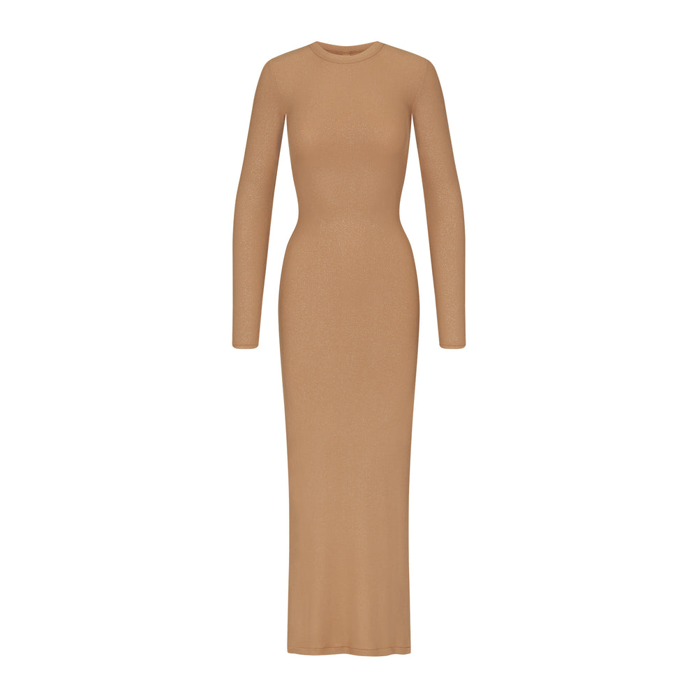 Skims SOFT LOUNGE SHIMMER CREW NECK LONG Dress Hnede | NVUA-10563