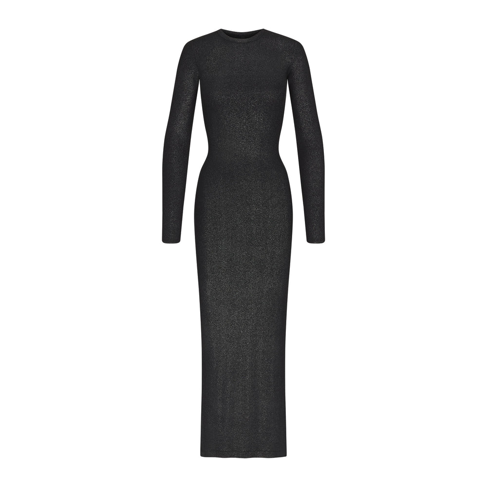Skims SOFT LOUNGE SHIMMER CREW NECK LONG Dress Čierne | UCWO-45620