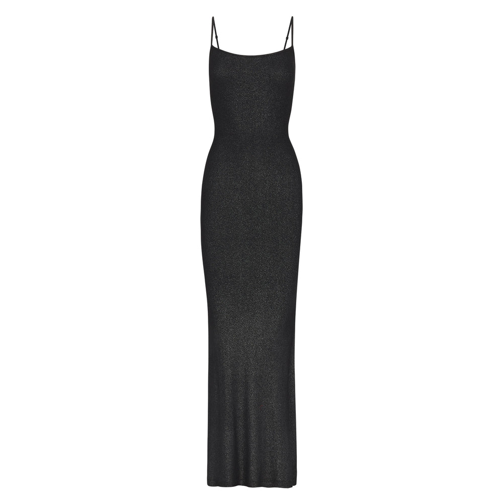 Skims SOFT LOUNGE SHIMMER LONG SLIP Dress Čierne | ACDN-01765