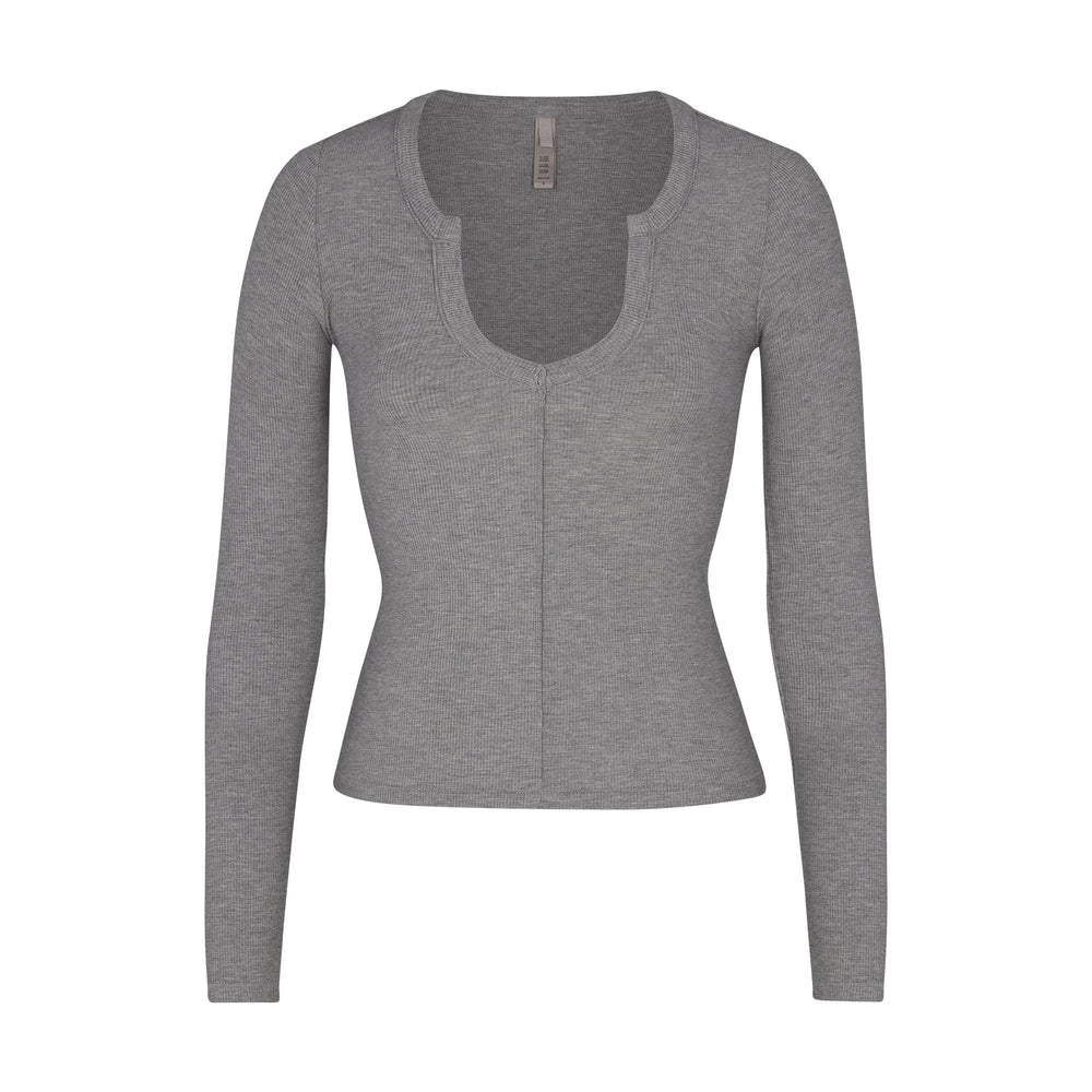 Skims SOFT LOUNGE SPLIT NECK LONG SLEEVE T-shirt Siva | OBJF-06327