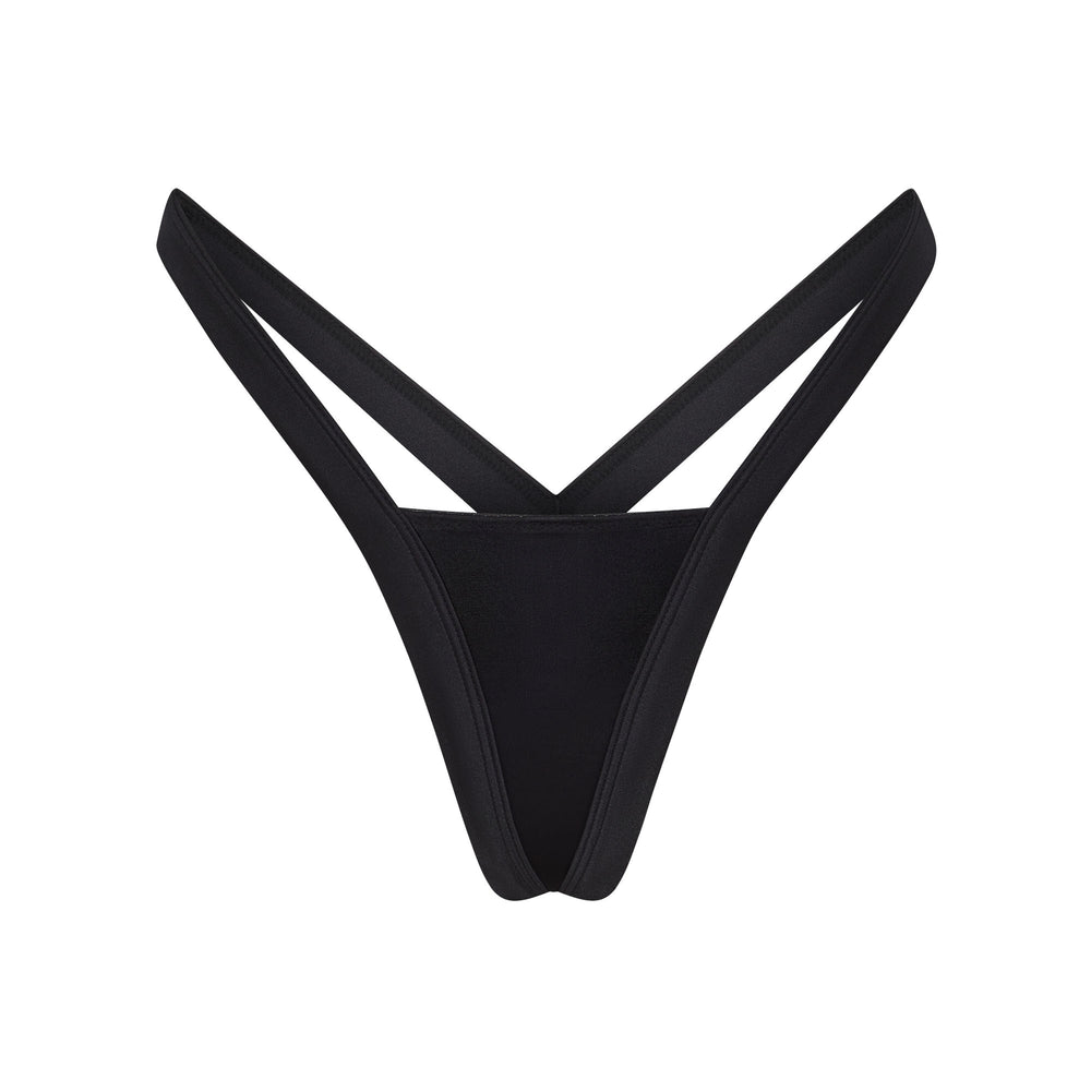 Skims STRETCH SATIN BUTTERFLY Thong Čierne | WCDU-85961