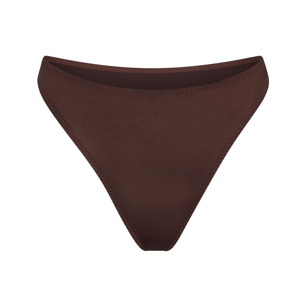 Skims STRETCH SATIN HIGH LEG Bikini Čokoláda | KUTX-87614