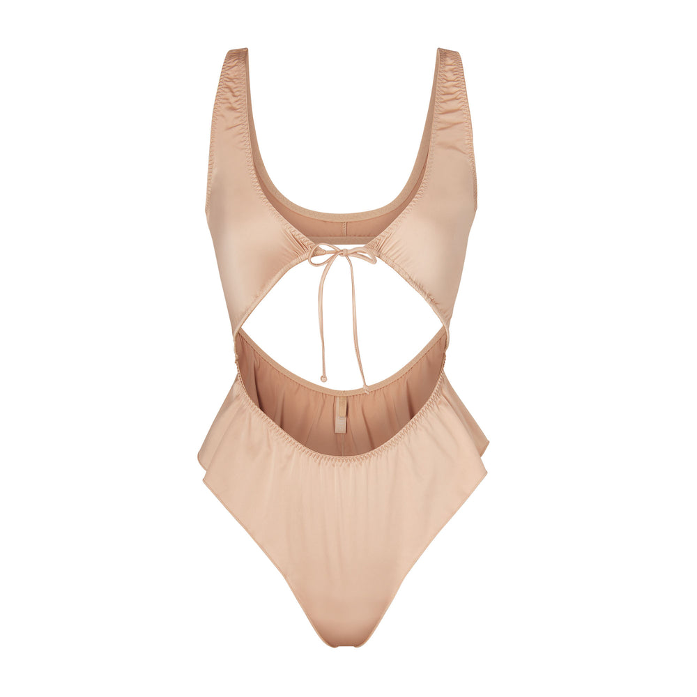 Skims WOVEN SHINE TIE FRONT Bodysuit Ruzove | TQRC-64350