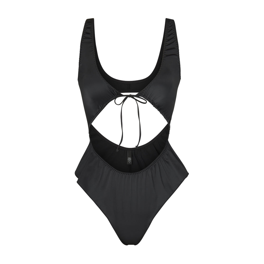 Skims WOVEN SHINE TIE FRONT Bodysuit Čierne | ZEIJ-49670